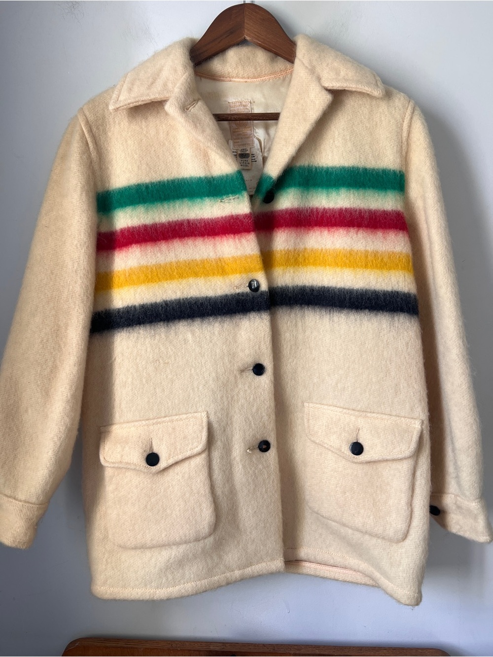 Vintage Hudson’s Blanket Coat 100% Wool Cream Yellow See Measurements/Flaw